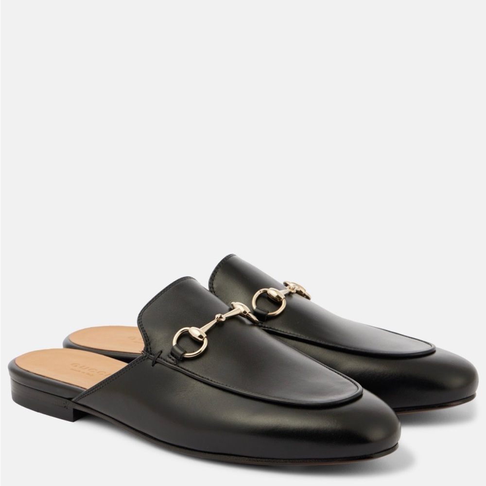 Gucci Black Mules with Gold Detail